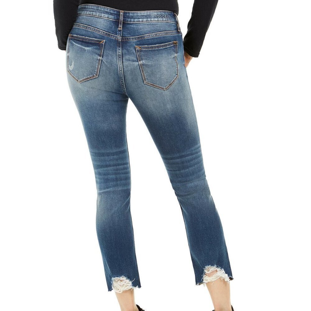 JR100 Vigoss Jeans Dark Blue Wash Ripped Cropped Jeans Size 26 x 25 - Picture 3 of 5